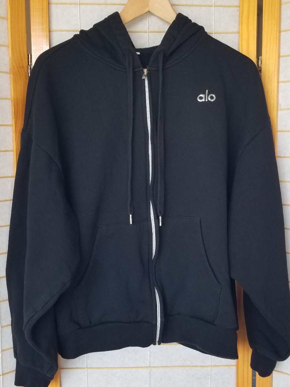 ALO Black Zip-Up Hoodie Sweatshirt Size Large
